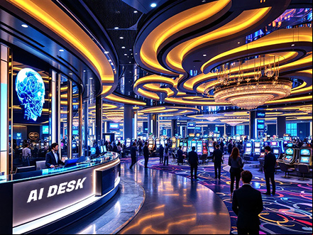 Illustrazione di help desk basato su AI in una sala da gioco